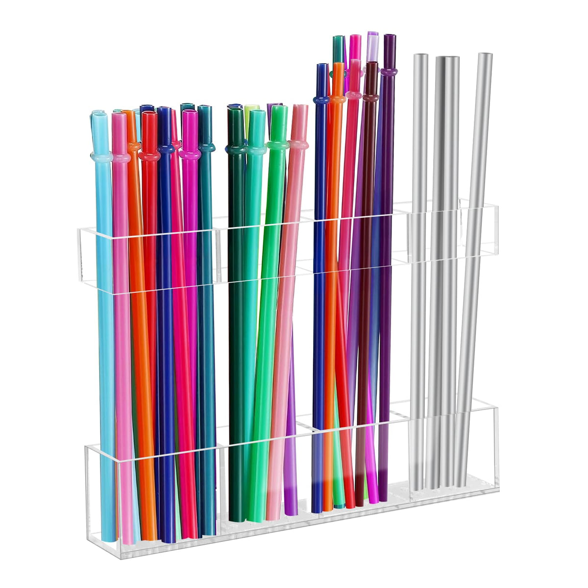 Malldii 9.5" Large Acrylic Straw Holder for Cabinet Door - Reusable Tumbler Straw Organizer Storage, Small Kitchen Accessories Container, Ultra Sticky Cupboard Door Mounted (Transparent)