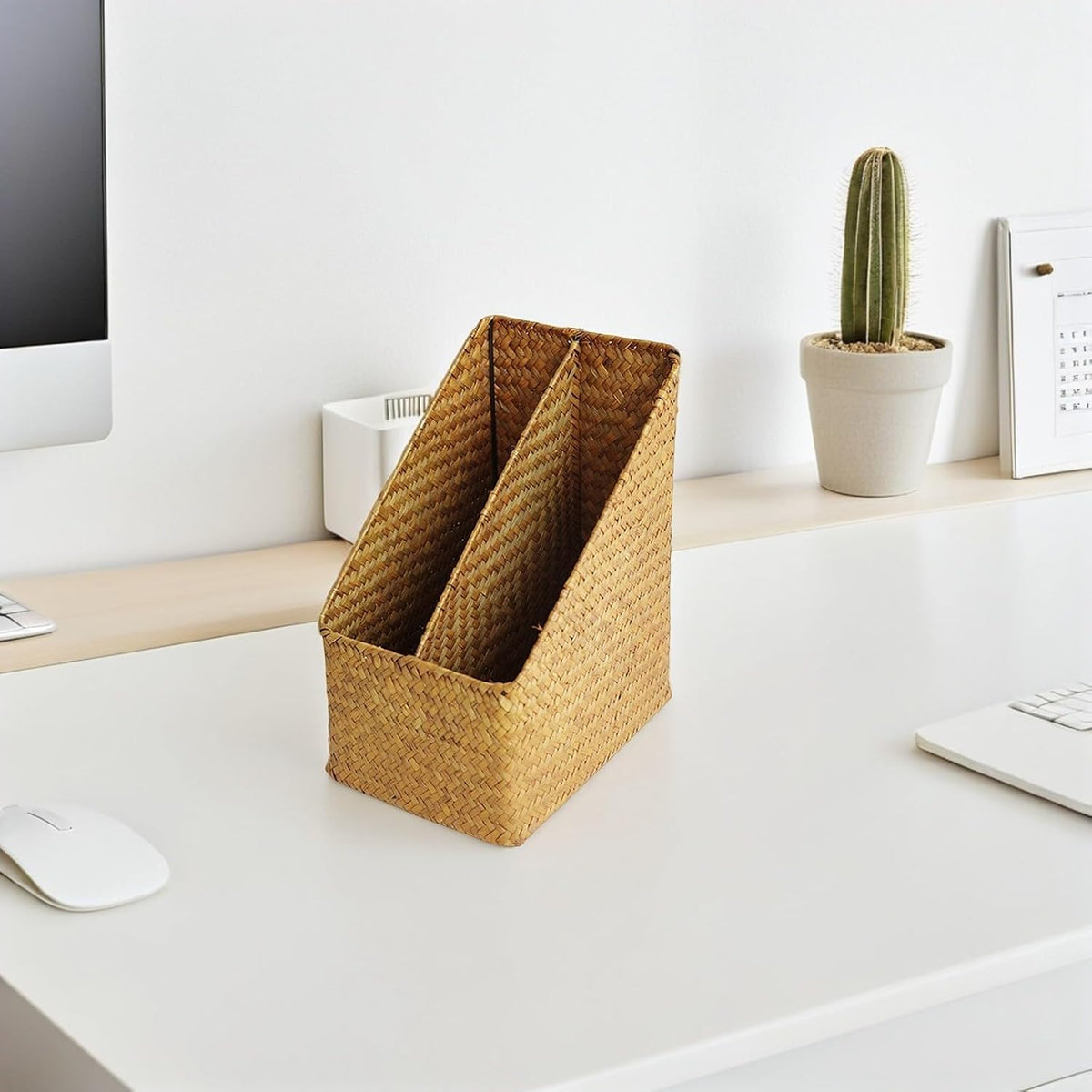 Vertical File Folder Storage Organizer Basket, Thickened Straw Woven