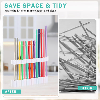 Baderke Straw Holder for Cabinet Reusable Straw Organizer, White, Classic