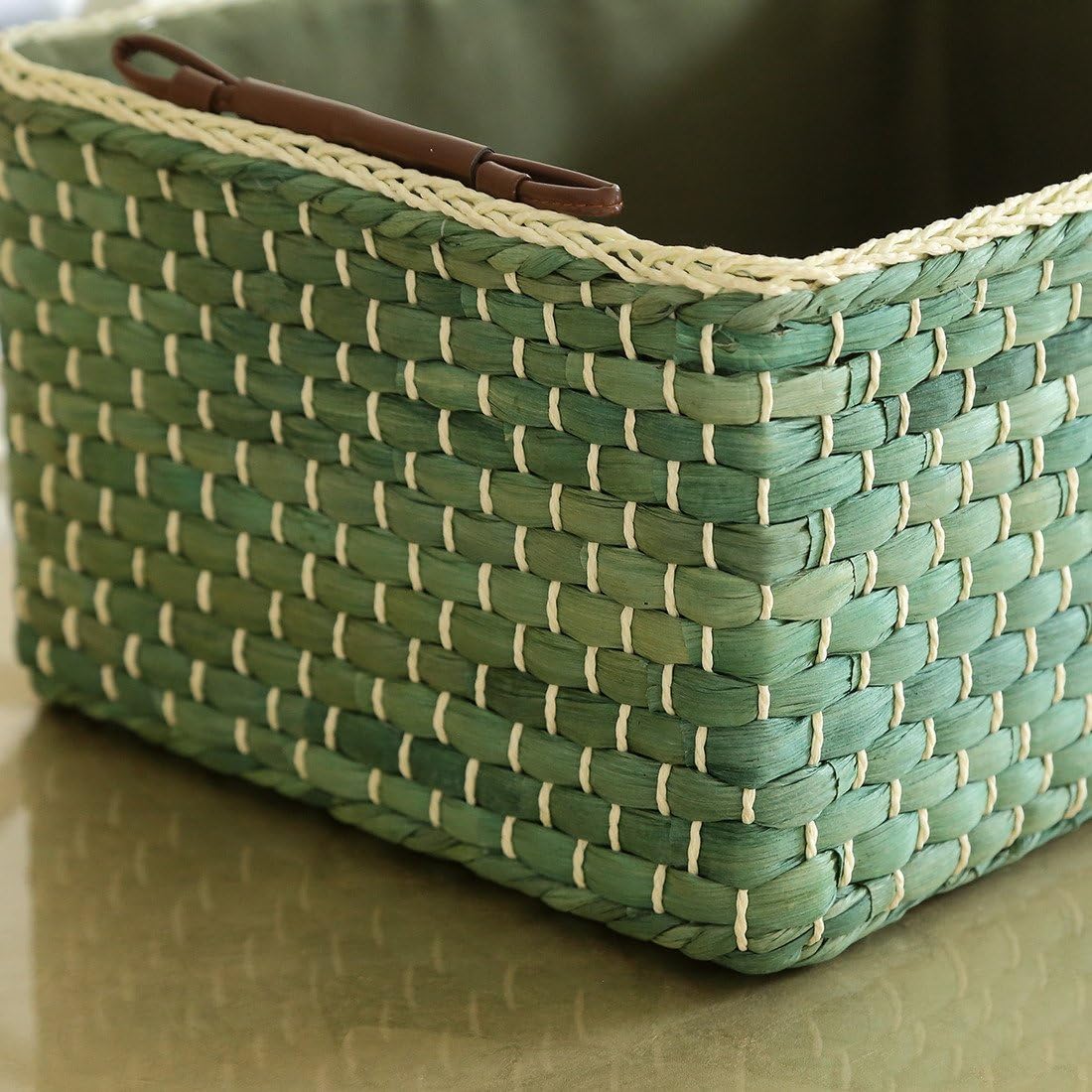 Kingwillow Basket Woven Maize Straw Storage with Handle(Green,Small)