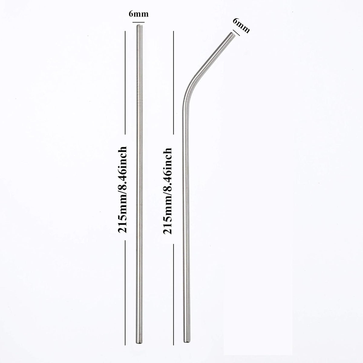 Reusable Metal Straws 50Pack,8.5"Stainless Steel Straws In Bulk 215x6mm Straight Bent Curved Drinking Straws for 20oz Tumblers Yeti Mugs (Silver straight straw-50Pack-215)