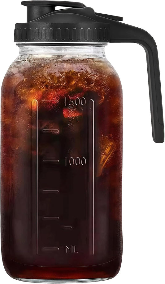 64oz(2 quart) Mason Jar Pitcher, Glass Pitcher with Lid for Cold Brew