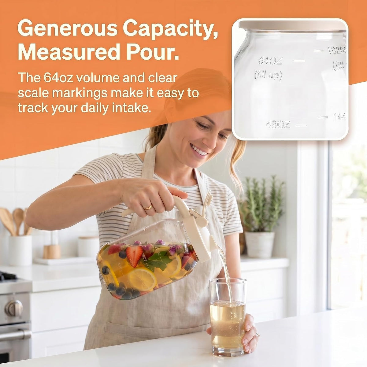 YORY 2-Quart Glass Pitcher with Filter Lid for Juice & Tea, 64oz