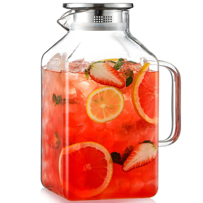 1 Gallon Square Glass Pitcher with Lid and Spout, Borosilicate Glass Carafe for Hot/Cold Drink, Water Pitchers with Handle for Fridge, Extra Large Jug for Iced Tea, Coffee, Juice, Beverage, Black