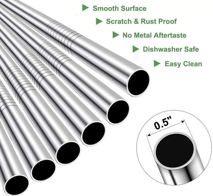 Vinaco 6 Pcs 0.5" Wide Bore Reusable Stainless Steel Metal Smoothie Straws