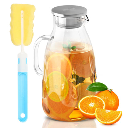 SUSTEAS 2L/68oz Glass Pitcher with Lid and Handle,Carafe for Hot/Cold Water