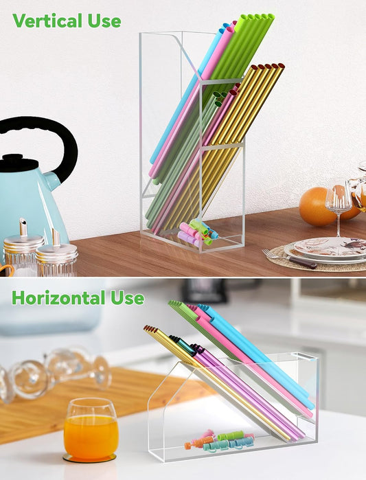 NiHome Straw Holder for Cabinet Door, Dual Rack Cap Organizer, Clear