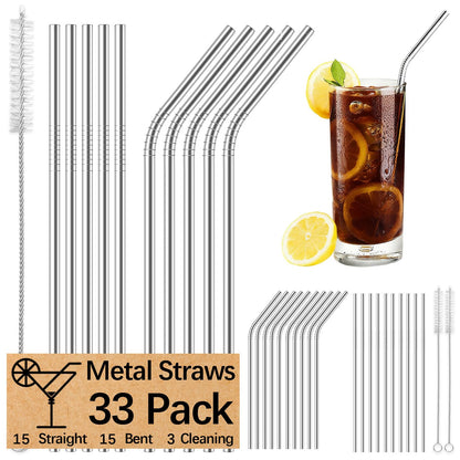 110 Pack metal straws reusable,50 Straight +50 Bent 8.5 Inch Stainless Steel Straws,10 Cleaning Brushes Included, Perfectly Compatible with 20oz Cup Tumblers