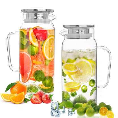1 Gallon Glass Pitcher with Lid and Handle, Hot & Cold Water Jug, Extra-Wide Mouth Beverage Carafe for Juice, Iced Tea & Drinks