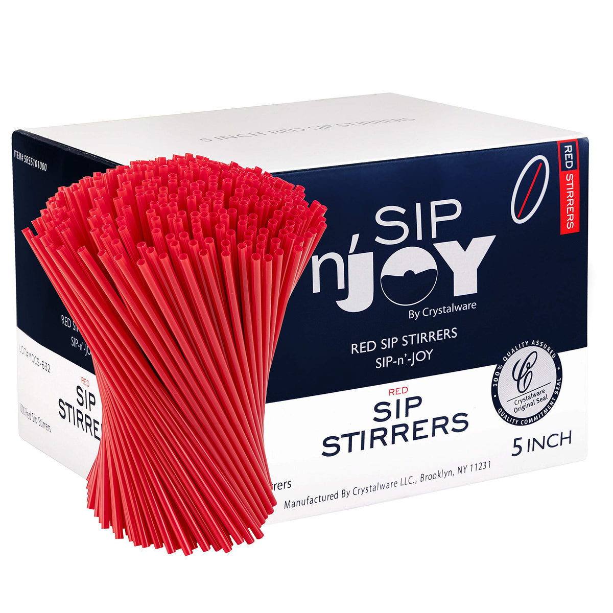 Crystalware, Plastic Stir Straw, Sip Stirrer, For Coffee and Cocktail, 7 1/2 Inches 1000/Box, Black