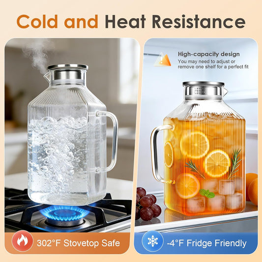 1 Gallon Thickened Square Glass Pitcher with Lid, Spout and Handle