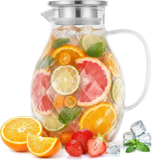 Borosilicate Glass Pitcher with Lid & Spout - 2 L / 68 oz Water Jug