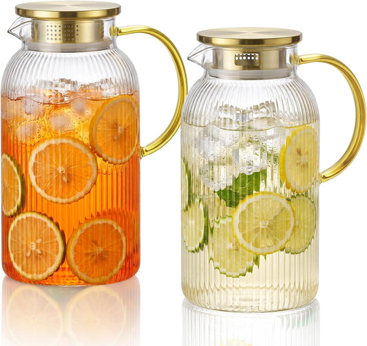 68 oz Glass Pitcher with Lid, Water Pitcher for Tea, Juice, Drink, Lemonade