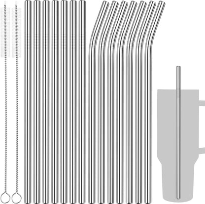 Tomorotec 14PCS Stainless Steel Straws Fit for 40oz Stanley Tumbler, Silver