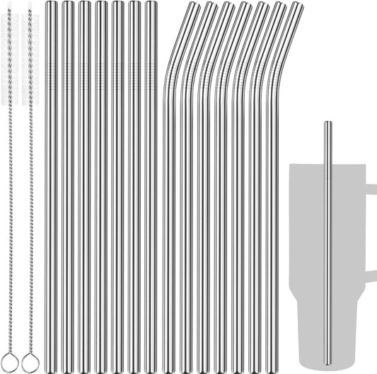 Tomorotec 14PCS Stainless Steel Straws Fit for 40oz Stanley Tumbler, Silver