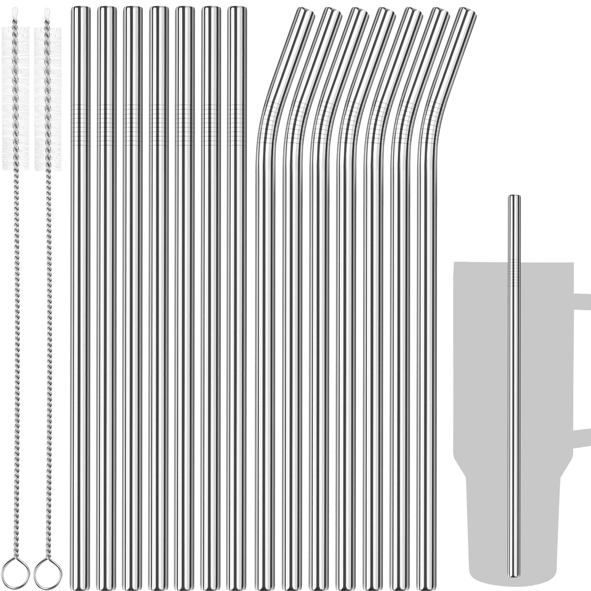 Tomorotec 8PCS Stainless Steel Straws Fit for 40oz Stanley Tumblers, Gold