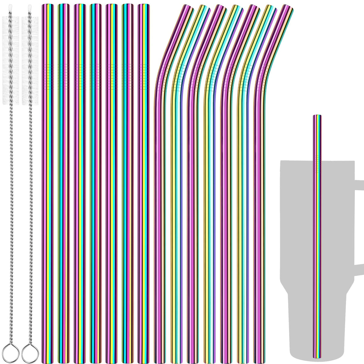 Tomorotec 14PCS Stainless Steel Straws Fit for 40oz Stanley Tumbler, Silver