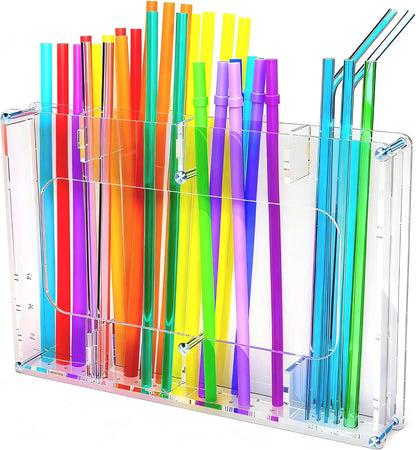 Straw Holder for Cabinet Door & Wall – Acrylic Straw Organizer Storage Box for Reusable Straws, Coffee Sticks, Space Saving Kitchen Organizer