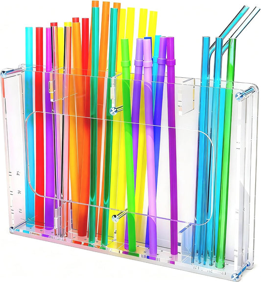 Straw Holder for Cabinet Door & Wall – Acrylic Straw Organizer Storage Box for Reusable Straws, Coffee Sticks, Space Saving Kitchen Organizer