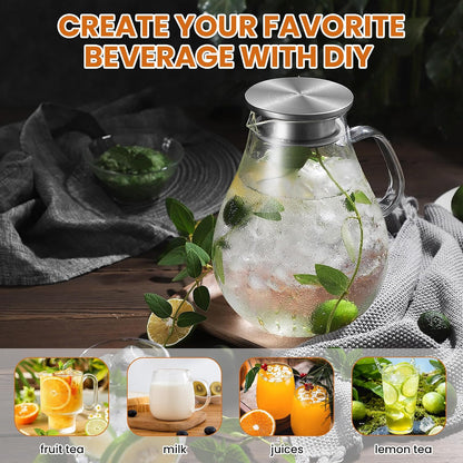 SUSTEAS 3 Litre 101oz Glass Pitcher with Lid and Spout, Handmade Pitcher