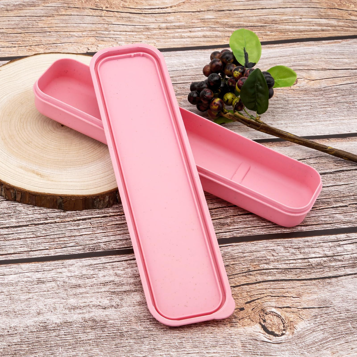 1pcs Reusable Utensils Wheat Straw Travel Cutlery Box, Portable Tableware Flatware Box for Picnic Camping (Beige)