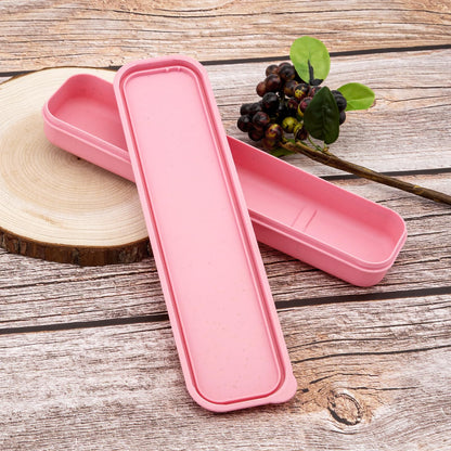 1pcs Reusable Utensils Wheat Straw Travel Cutlery Box, Portable Tableware Flatware Box for Picnic Camping (Beige)