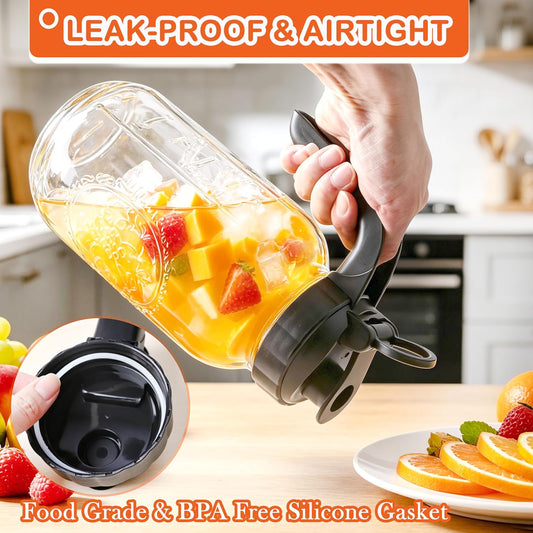 Glass Mason Jar Pitcher with Fruit Infuser 64oz Glass Pitcher with Lid