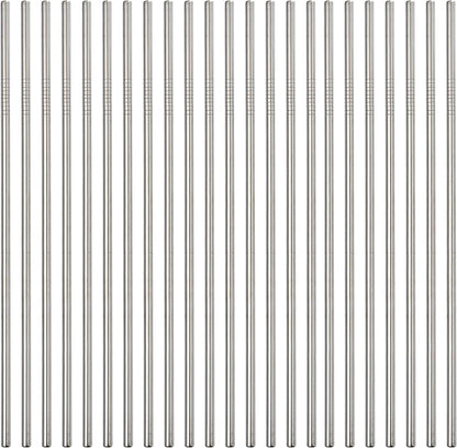 Stainless Steel Straw 24pcs In Bulk.Ultra Long 10.5" Reusable Straight Metal Straws in Bulk Order for Drinks (10.5" - Silver, 24pcs - Straight)