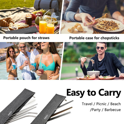Aosbos Reusable Straws Carrying Case, Portable Small Pouch for Metal, Paper, Plastic, Silicone Disposable Straws, Stainless Steel Chopstick - Grey