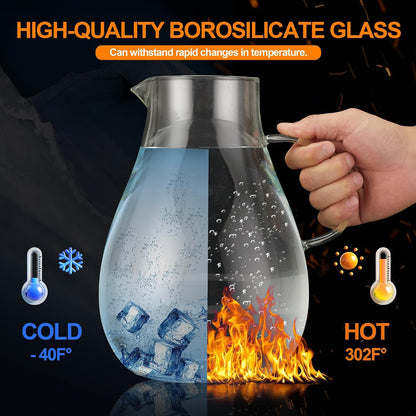 1 Gallon Glass Pitcher with Lid and Handle, Hot & Cold Water Jug, Extra-Wide Mouth Beverage Carafe for Juice, Iced Tea & Drinks