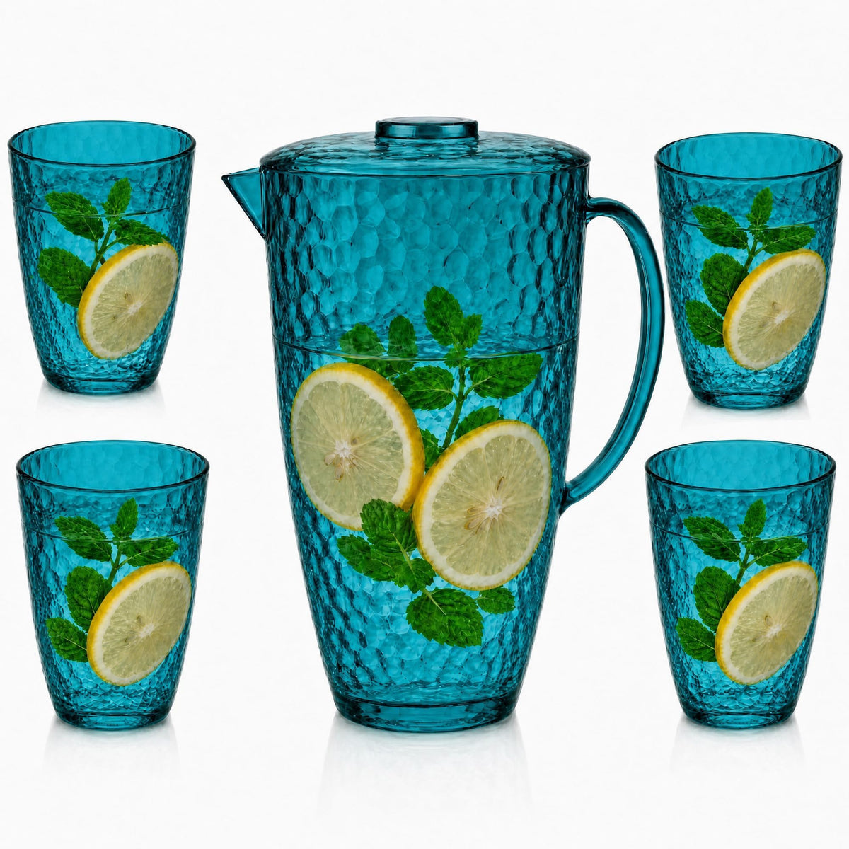 Water Pitcher and Cups Set, Plastic Pitcher with Lid, Iced Tea or Juice Jug