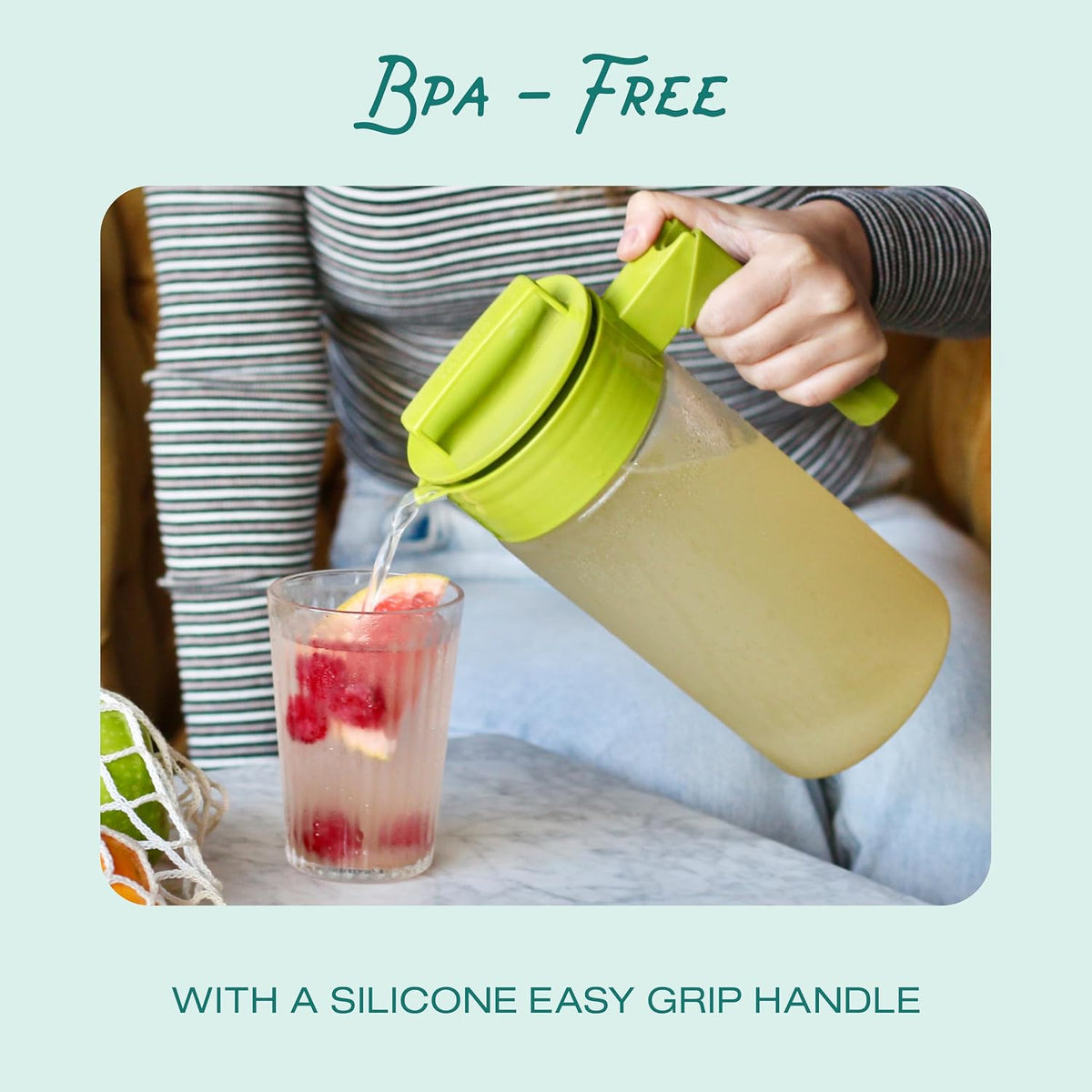 Takeya Airtight Pitcher - Durable BPA-Free Eastman Tritan Odor/Stain-Resistant Leakproof Lid for Iced Tea/Water Easy-Grip Silicone Handle Spill-Free Spout Fridge-Friendly Made in USA 2 Quart/Black