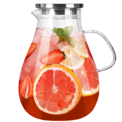 1 Gallon Glass Pitcher with Lid and Handle, Hot & Cold Water Jug, Extra-Wide Mouth Beverage Carafe for Juice, Iced Tea & Drinks