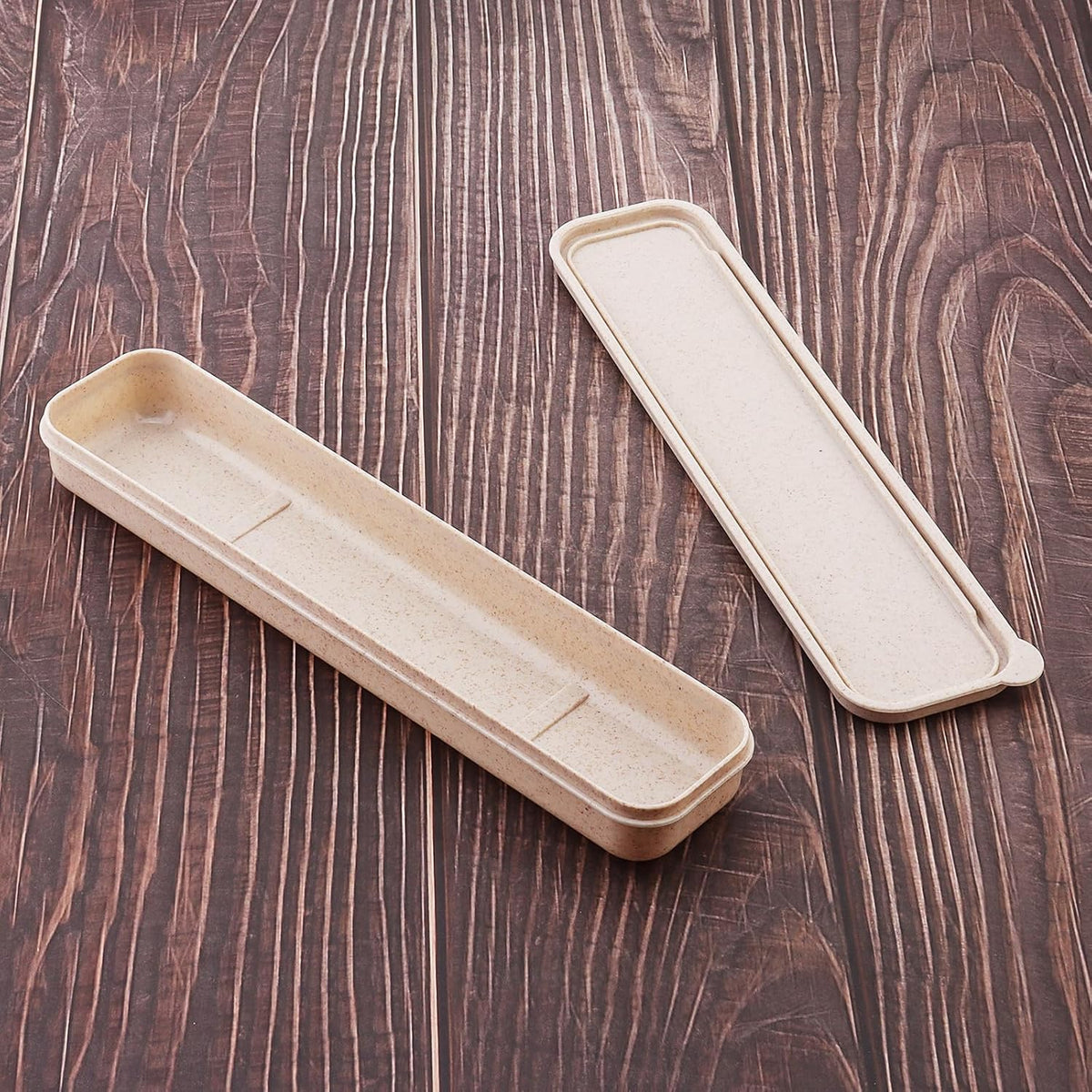 1pcs Reusable Utensils Wheat Straw Travel Cutlery Box, Portable Tableware Flatware Box for Picnic Camping (Beige)