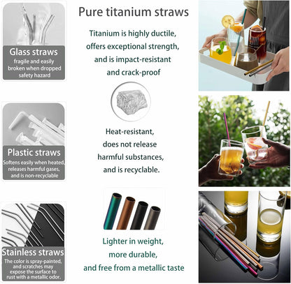 0.24'' Grade 2 ASTM F67 Pure Titanium Straws with Cleaning Brush