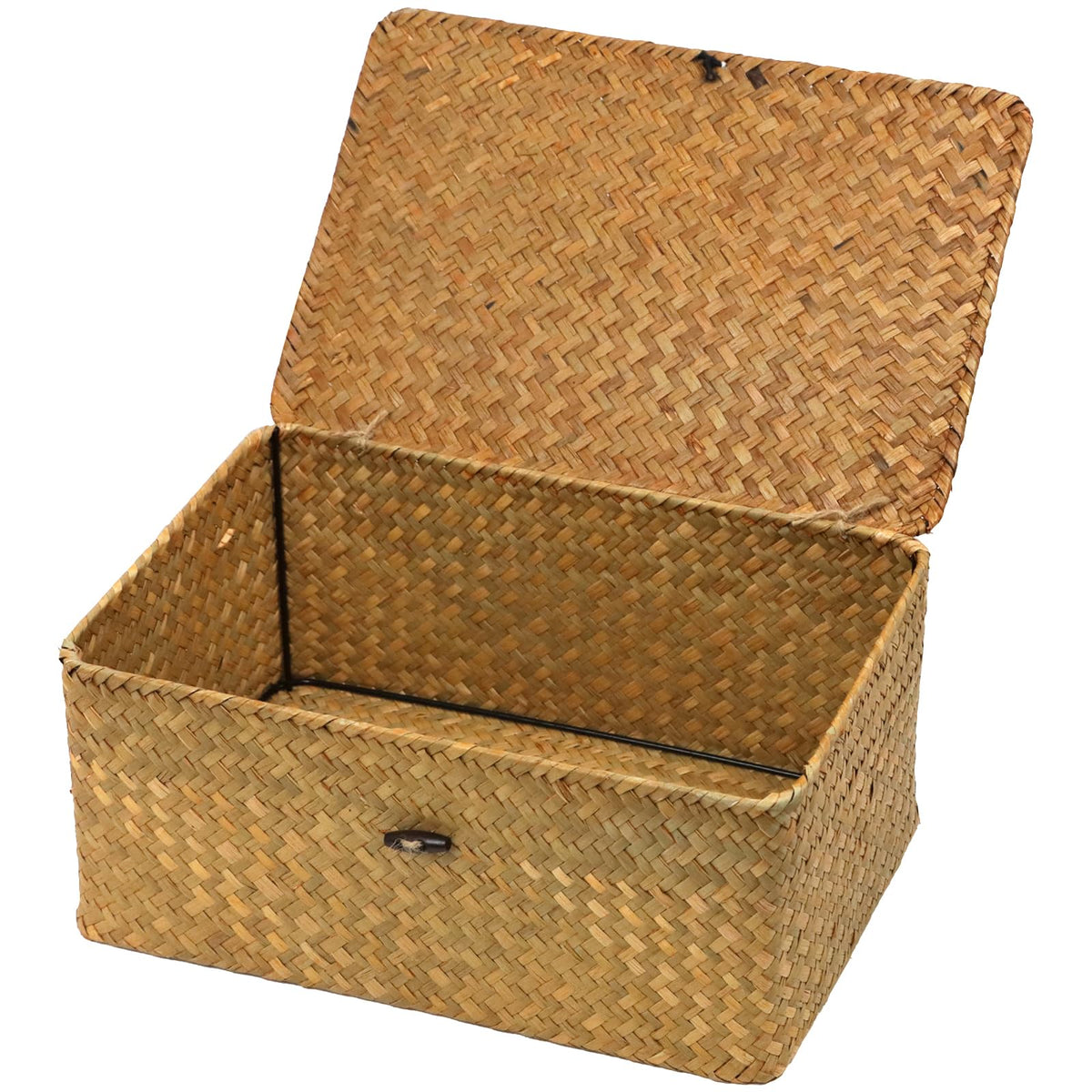 Set of 2 Wicker Basket with Lid, Seagrass Woven Basket for Storage