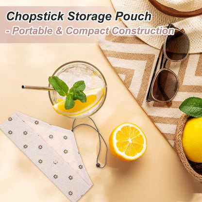 uxcell Chopstick Case, 9 Pcs Chopstick Storage Japanese Style Cutlery Pouch Portable Utensil Travel Case Bag Sleeves Tableware Storage for Spoon Fork Straws, Pink Base White Floral