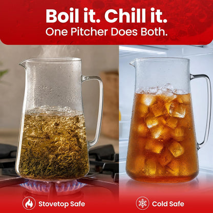 Simax Large Glass Pitcher With Spout, 2.5 Quart (80 Ounce) Borosilicate Glass Iced Tea Pitchers with Handle, Angled Cylinder Design, Glass Water Pitcher