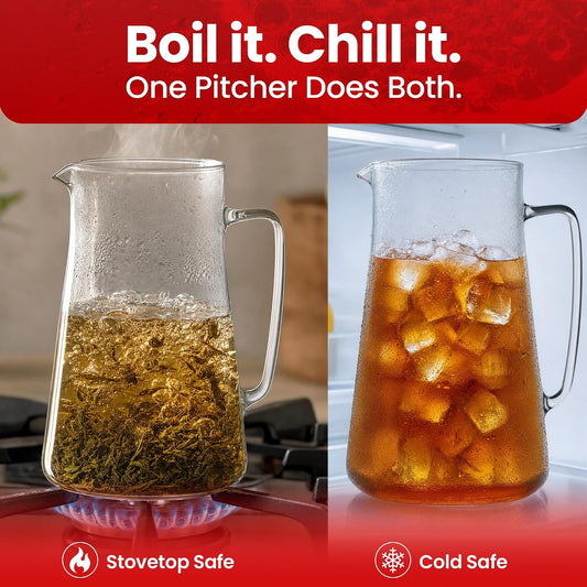 Simax Large Glass Pitcher With Spout, 2.5 Quart (80 Ounce) Borosilicate Glass Iced Tea Pitchers with Handle, Angled Cylinder Design, Glass Water Pitcher
