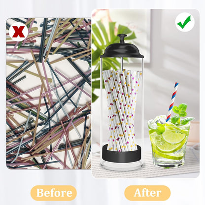 10.8 Inch Straw Holder for Standard Size Drinking Straws with Lid Black