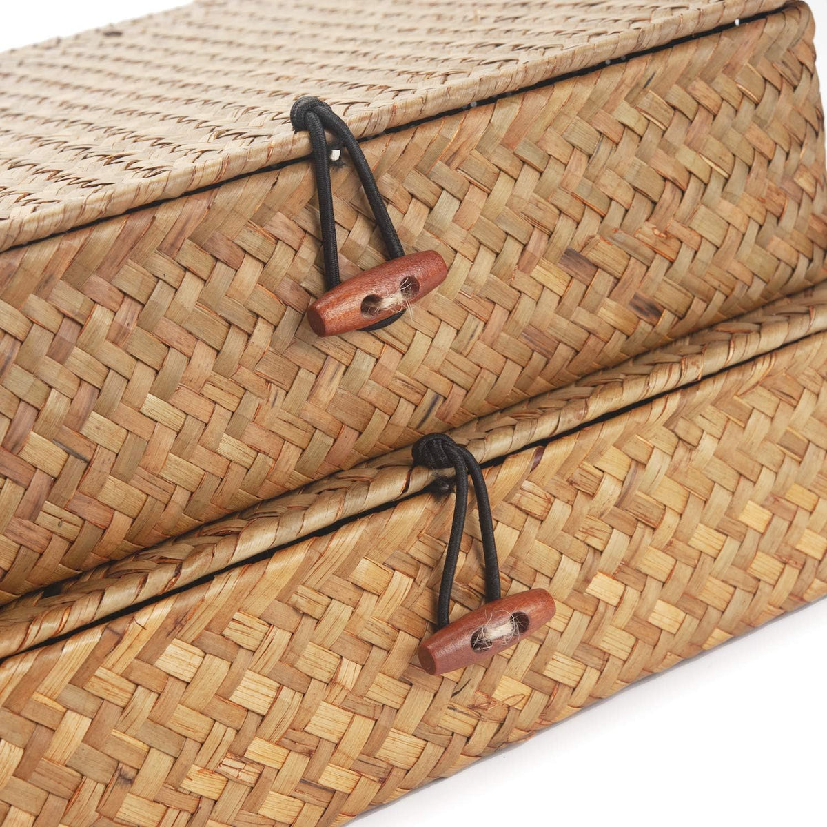 Seagrass Storage Basket Box with Lid, Natural, Set of 2