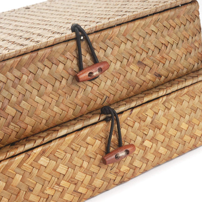 Seagrass Storage Basket Box with Lid, Natural, Set of 2