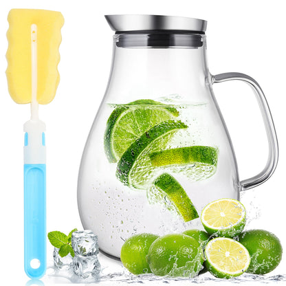 SUSTEAS 3 Litre 101oz Glass Pitcher with Lid and Spout, Handmade Pitcher