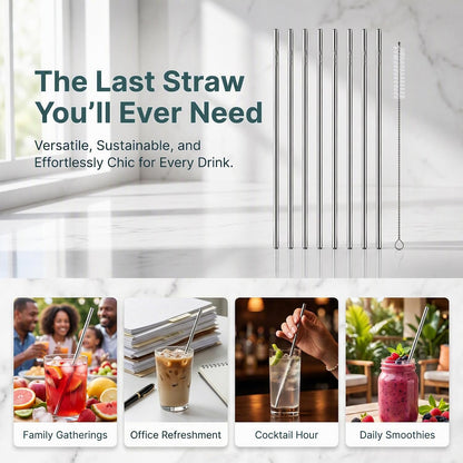 8 Pcs Reusable Straws,Drinking Straws with Brush