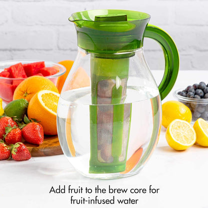 Primula The Big Iced Tea Maker and Infuser, Plastic Beverage Pitcher with Leak Proof, Airtight Lid, Fine Mesh Reusable Filter, Made without BPA, Dishwasher Safe, Green