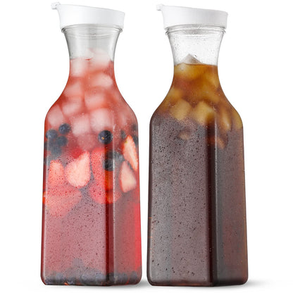 Plastic 8 PACK Large 50 Oz Water Carafe with Flip Top Lid, Square Base Juice Containers, Clear Plastic Pitcher - for Water, Iced Tea, Juice, Beverage, Milk, Cold Brew and Mimosa Bar - HAND WASH ONLY
