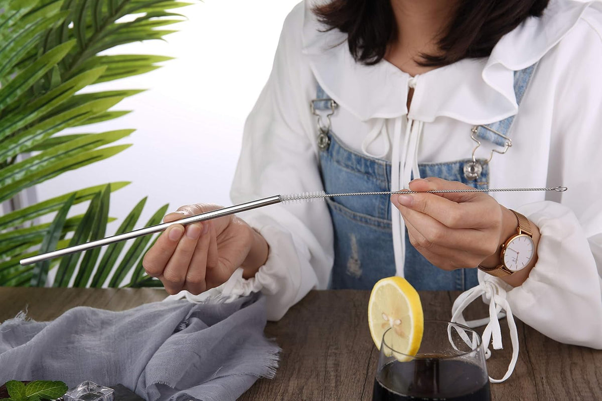 Reusable Metal Straws 50Pack,8.5"Stainless Steel Straws In Bulk 215x6mm Straight Bent Curved Drinking Straws for 20oz Tumblers Yeti Mugs (Silver straight straw-50Pack-215)