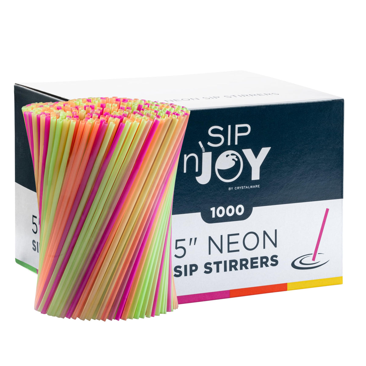 Crystalware, Plastic Stir Straw, Sip Stirrer, For Coffee and Cocktail, 7 1/2 Inches 1000/Box, Black