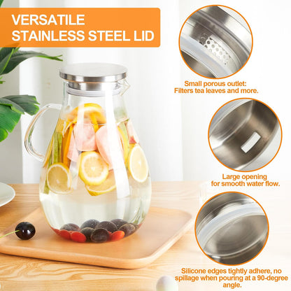 1 Gallon Glass Pitcher with Lid and Handle, Hot & Cold Water Jug, Extra-Wide Mouth Beverage Carafe for Juice, Iced Tea & Drinks