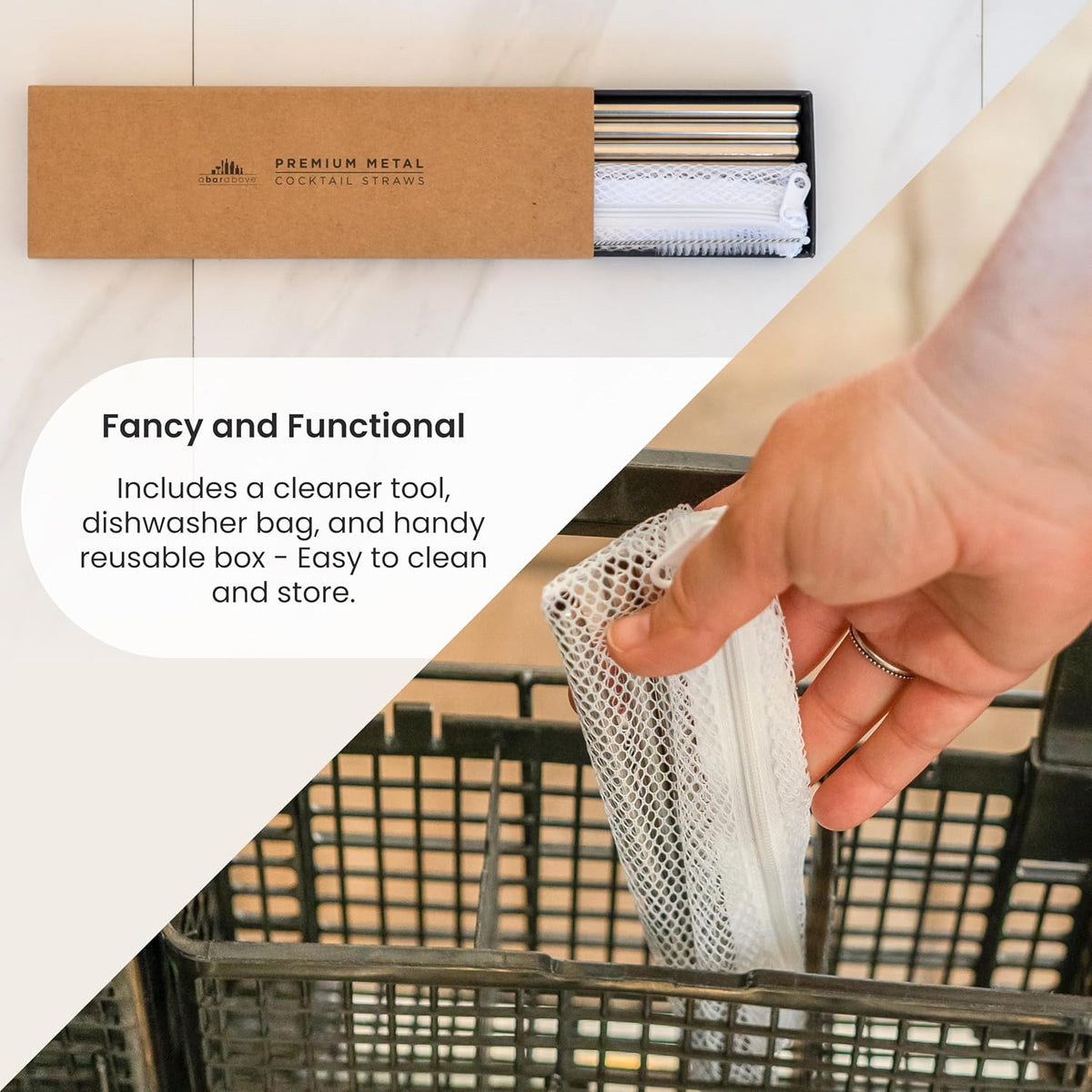 A Bar Above Stainless Steel Straws for Cocktails, 8 Inch Long, 6 Pack